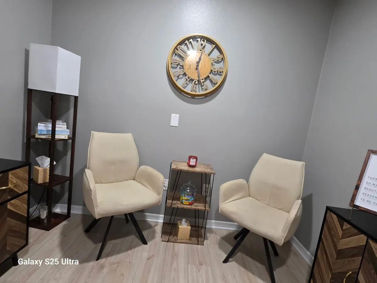 Two cream armchairs in the 3 Bridges Counseling Services office in Wesley Chapel, a calm, welcoming space